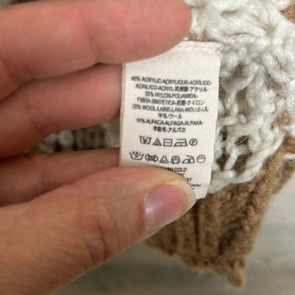 Free People Women’s Large Tan Ivory Colorblock Open Knit Pullover Sweater - Picture 5 of 6